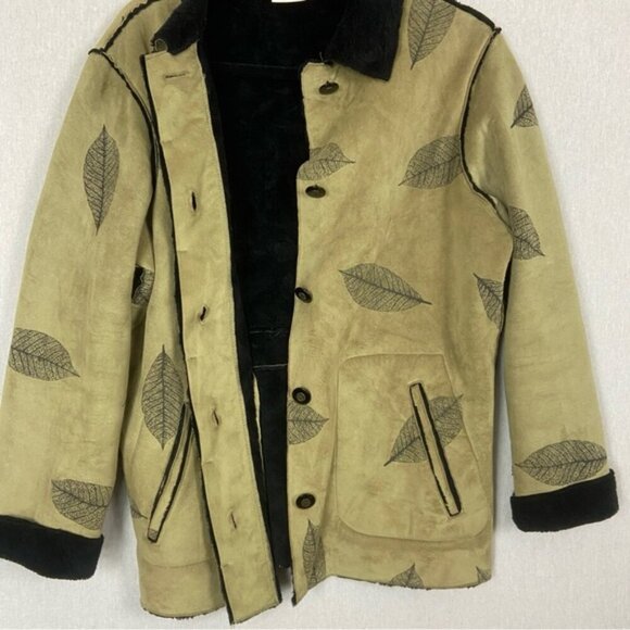 Robert Kitchen Leaf Suede Fleece lined Heavy Womens Coat Sz S - Picture 3 of 8
